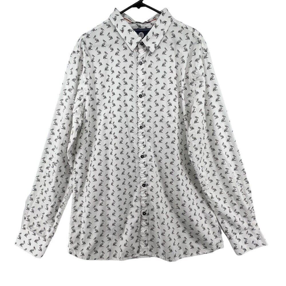 Noize Size XXL Button Front Shirt Pelican Print All Over White Long Sleeve